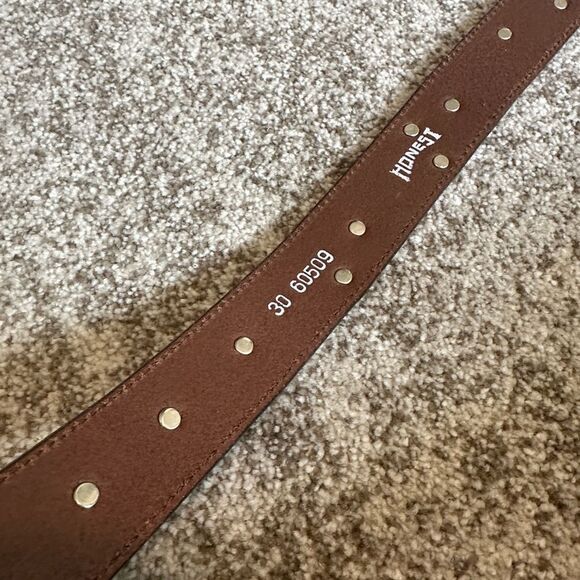 Brighton Honest VTG Brown Croc Leather Belt Silver Safari Animal Accents 30